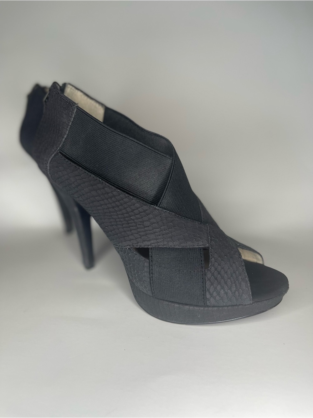 Black Crisscross Peep-Toe High Heel Bootie